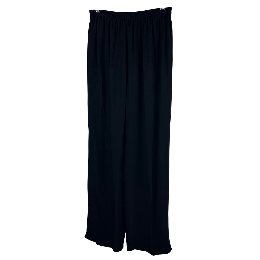 Eileen Fisher Black 100% Silk Wide Leg Pants Elastic Waist High Rise Womens M